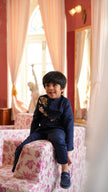 FunnyBones Navy Jodhpuri with Floral & Crane Embroidery – navy jodhpuri with bead rose and zari crane embroidery, view 6