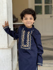 FunnyBones Navy Kurta with Gota Yoke – navy kurta with gota and mirror-work yoke, view 2