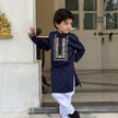 FunnyBones Navy Kurta with Gota Yoke – navy kurta with gota and mirror-work yoke, view 4