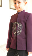 FunnyBones Plum Jodhpuri with Beaded Horse – plum bandhgala with silver beaded horse motif, view 4
