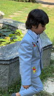 FunnyBones Powder Blue Blazer with Cartoon Patches – powder blue blazer suit with cartoon patches, view 2