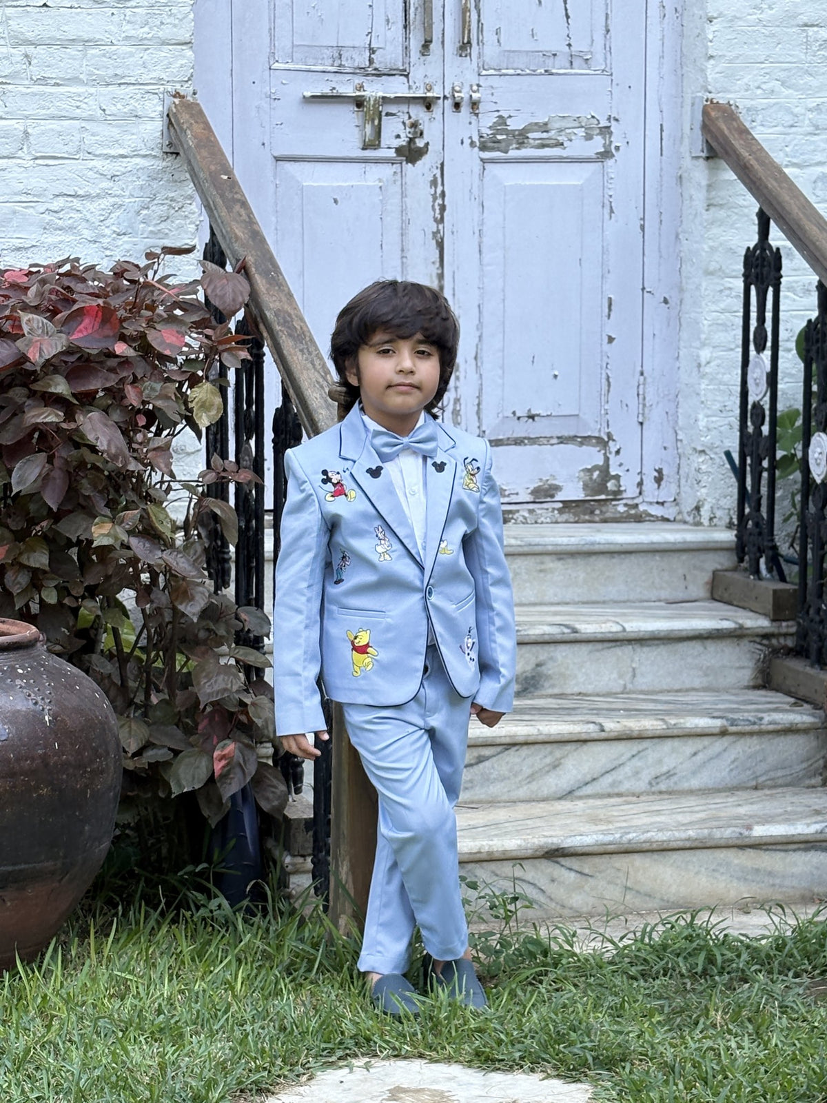FunnyBones Powder Blue Blazer with Cartoon Patches – powder blue blazer suit with cartoon patches, view 4