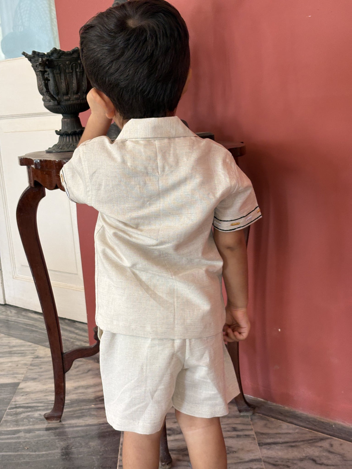FunnyBones Road-Trip Resort Shirt – cotton linen camp-collar shirt and shorts with road-trip embroidery, view 8