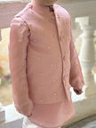 FunnyBones Rose Nehru Jacket with Sequins – rose pink sequin koti with white pajama, view 3