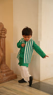 FunnyBones Striped Leopard Nehru Jacket & Green Kurta – green and white striped jacket with leopard applique and green kurta, view 2
