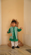 FunnyBones Striped Leopard Nehru Jacket & Green Kurta – green and white striped jacket with leopard applique and green kurta, view 5
