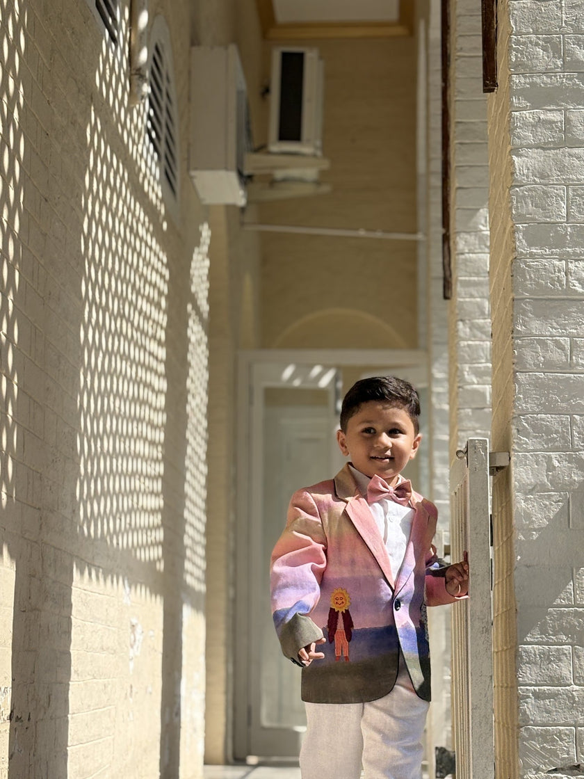 FunnyBones Sunset Storybook Blazer – full-length corridor portrait