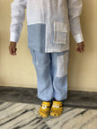 FunnyBones White & Blue Linen Lace-Up Shirt Co-ord – white and blue linen lace-up shirt with cargo pants, view 5