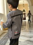 FunnyBones White Blazer with Animal Panels – grey panel blazer with giraffe embroidery and black tee, view 7