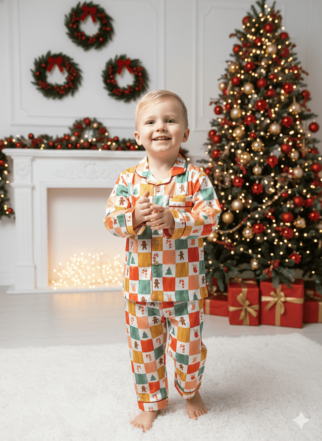 Gingerbread & Candy Cane Holiday Night Suit Set - Funny Bones Clothings