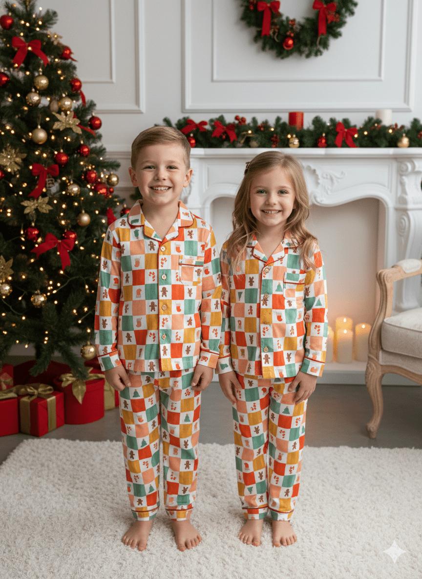 Gingerbread & Candy Cane Holiday Night Suit Set - Funny Bones Clothings