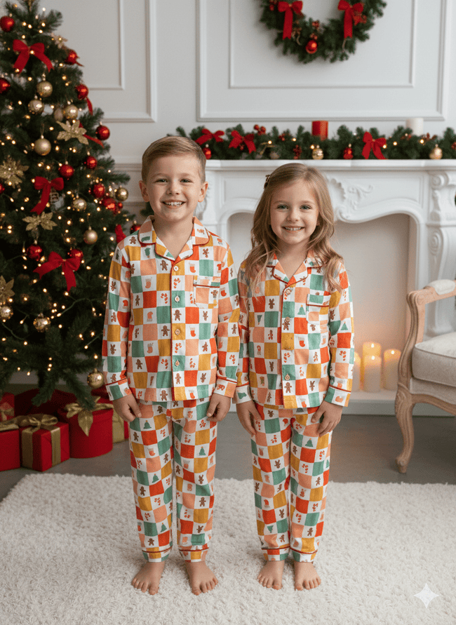 Gingerbread & Candy Cane Holiday Night Suit Set - Funny Bones Clothings