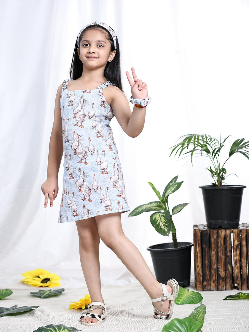 Goose Print Pure Linen Dress - Funny Bones Clothings