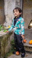 Green Forest and Leopard Printed Linen Blazer with Cotton Shirt and Pants Set with Complimentory Bow - Funny Bones Clothings