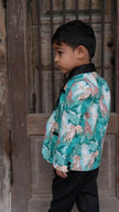 Green Forest and Leopard Printed Linen Blazer with Cotton Shirt and Pants Set with Complimentory Bow - Funny Bones Clothings