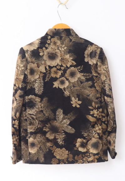 Golden Flower Printed Velvet Bandgala Blazer Set - Funny Bones Clothings