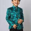 Green Leaves Printed Velvet Bandgala Blazer Set - Funny Bones Clothings