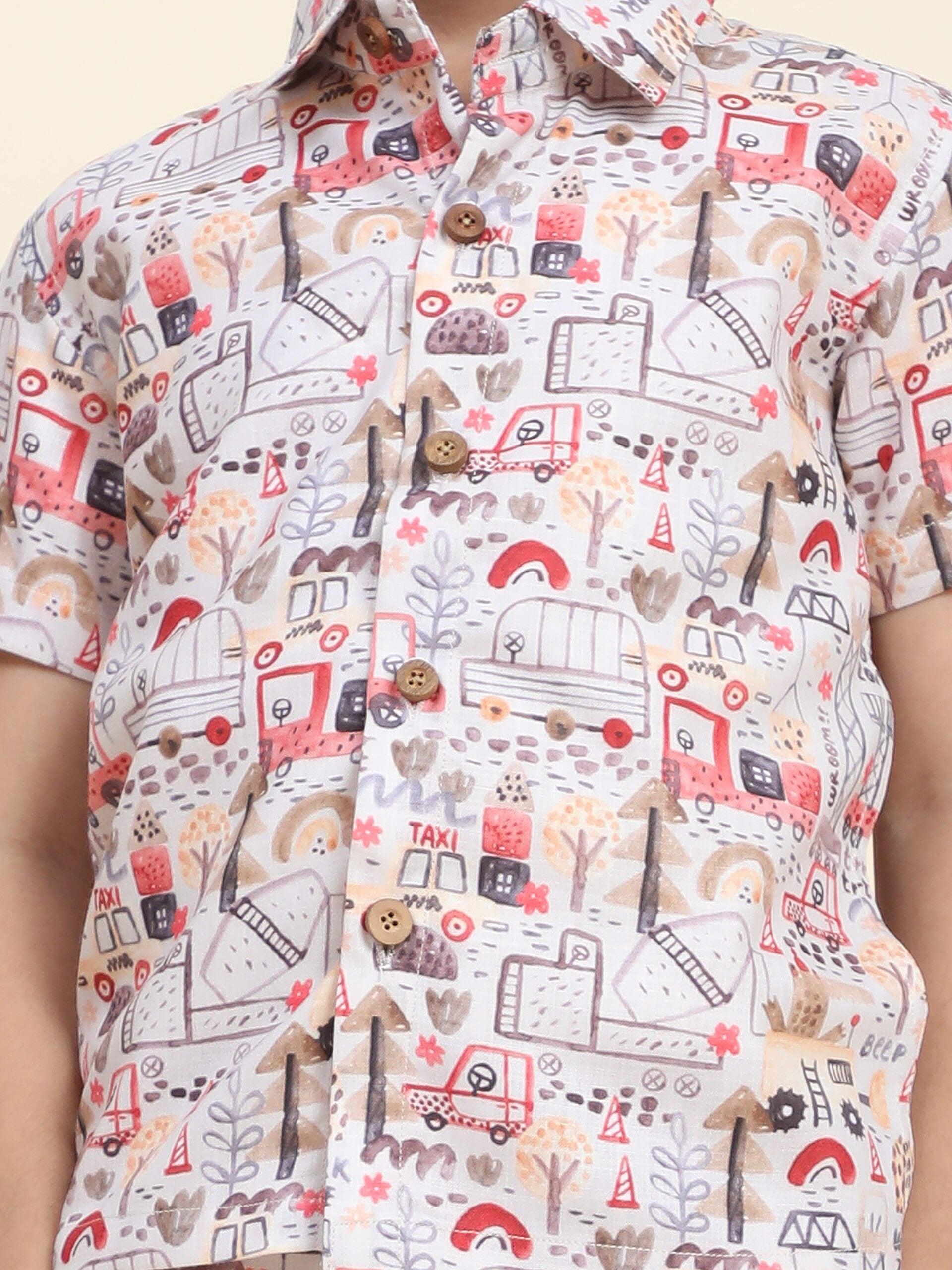 Red Car Print Vestiario's Blend Linen Co-ords - Funny Bones Clothings