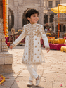 Ivory Darbar Sherwani in Pure Linen Silk - Funny Bones Clothings