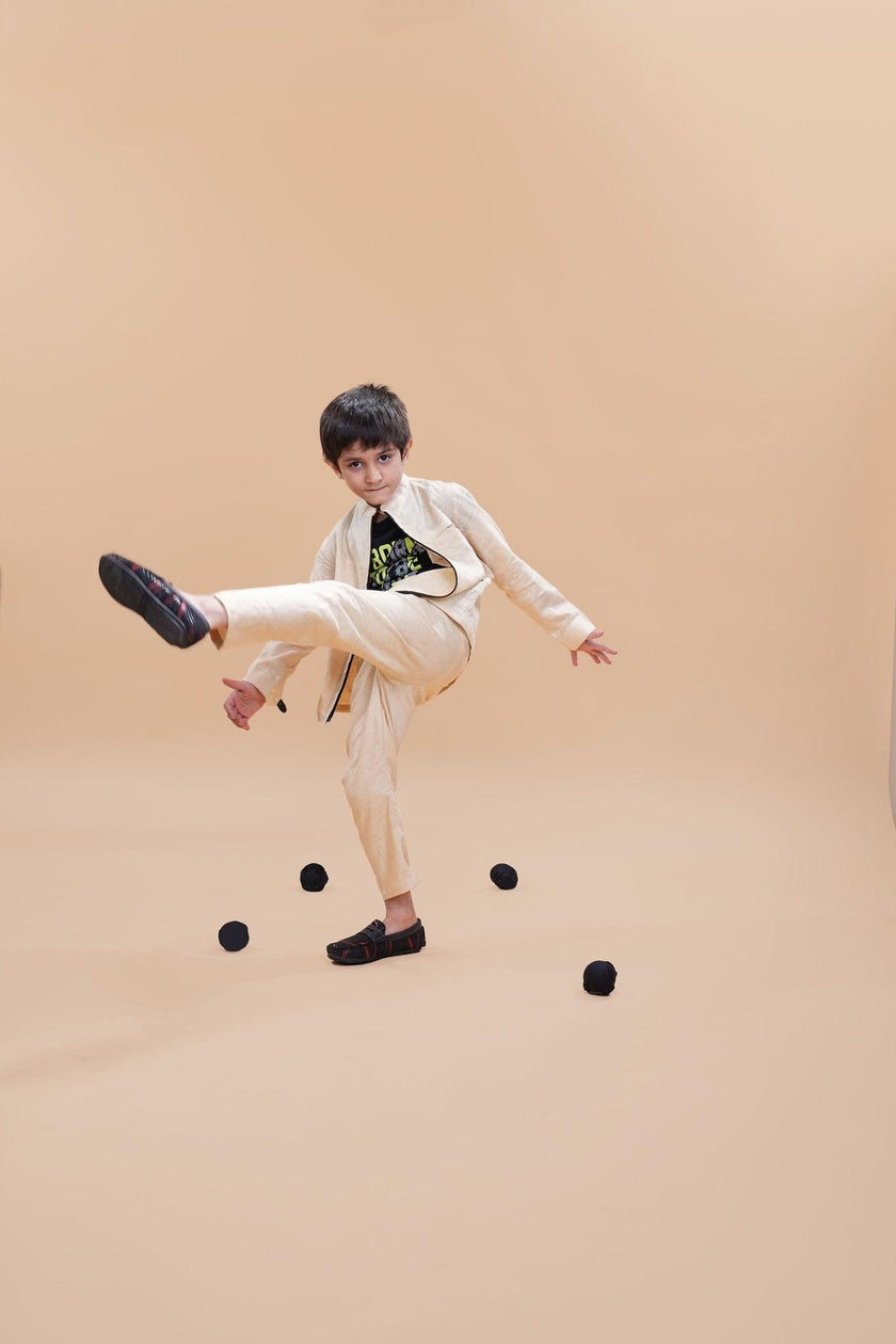 Jacket Pants Styled Pure Linen Co-ords (Beige Colour) - Funny Bones Clothings