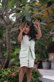 Jacket Shorts Solid Green Pure Linen Co-ords - Funny Bones Clothings
