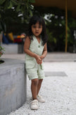 Jacket Shorts Solid Green Pure Linen Co-ords - Funny Bones Clothings