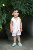 Jacket Shorts Solid Pink Pure Linen Co-ords - Funny Bones Clothings