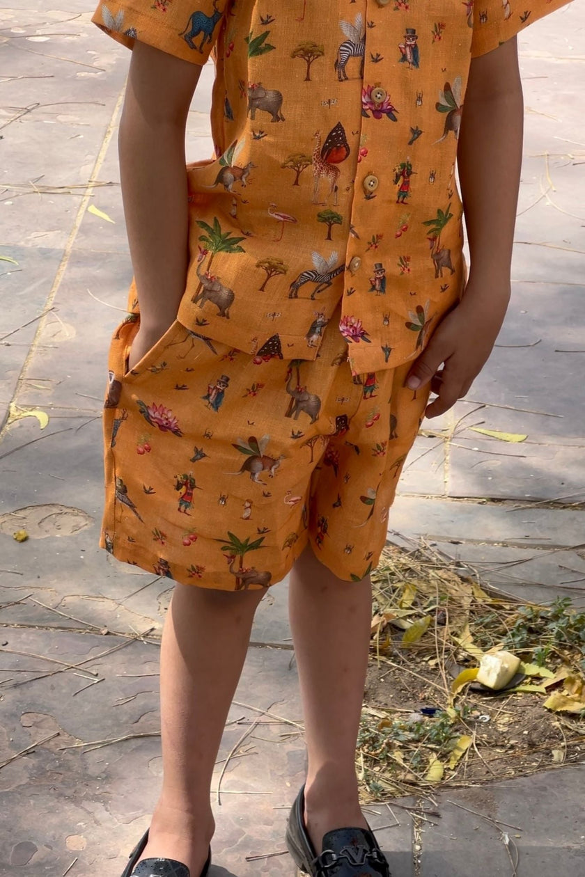 Jungle Jamboree Boys Co-ord Set | Pure Linen - Funny Bones Clothings