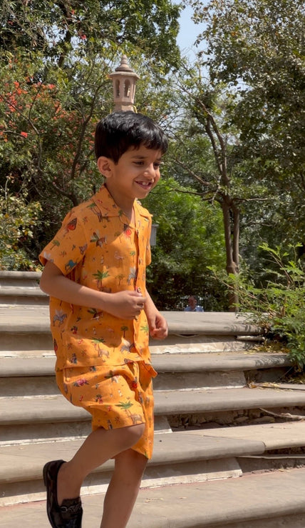 Jungle Jamboree Boys Co-ord Set | Pure Linen - Funny Bones Clothings