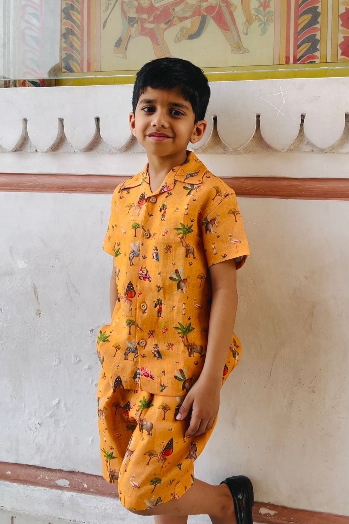 Jungle Jamboree Boys Co-ord Set | Pure Linen - Funny Bones Clothings