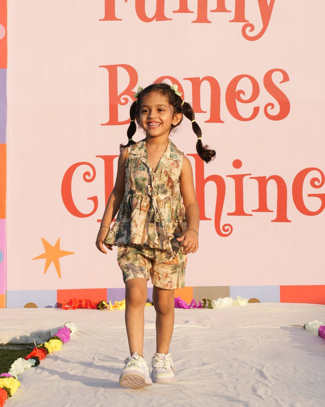 Jungle Odyssey Print Premium Linen Top & Shorts - Funny Bones Clothings
