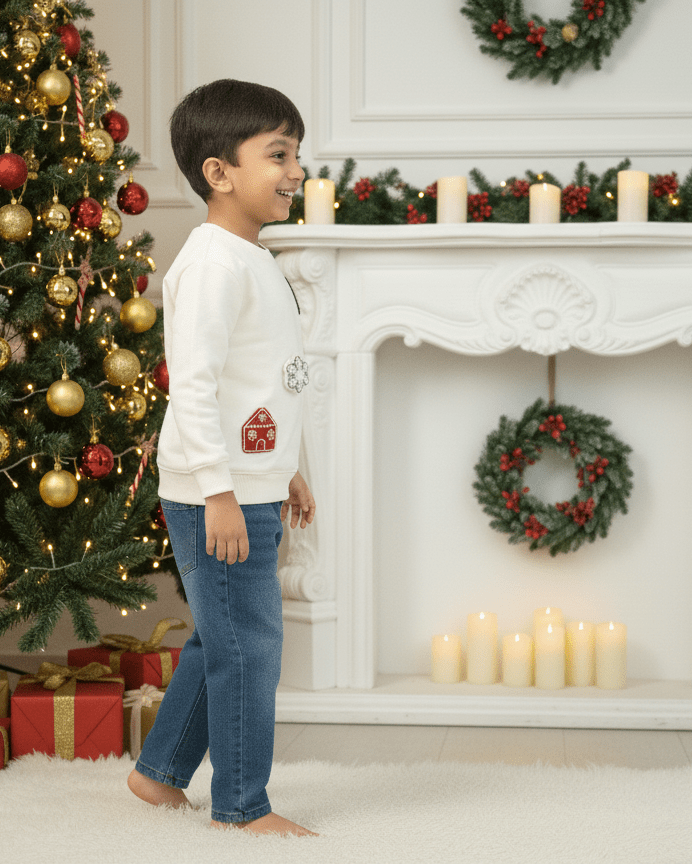 Kids' Festive Threadwork Appliqué Jumper - Funny Bones Clothings