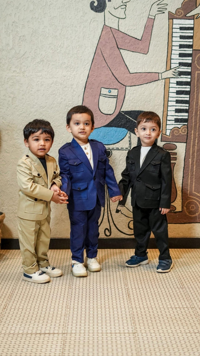 Korean Themed Multi Pocket Causual Blazer Set ( Camel Brown) - Funny Bones Clothings
