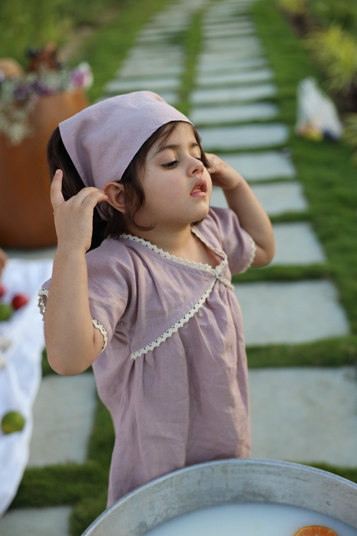 Lavender Blush Pure Linen Dress with Hair Tie Cloth - Funny Bones Clothings