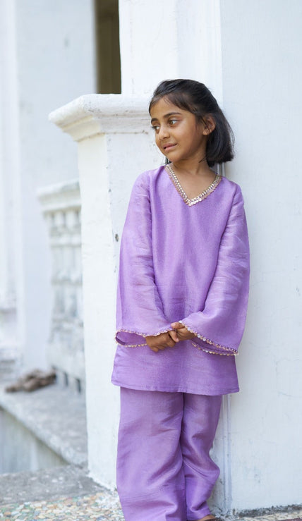 Lavender Ragas Pure Silk Girls Kurti Palazzo Set - Funny Bones Clothings