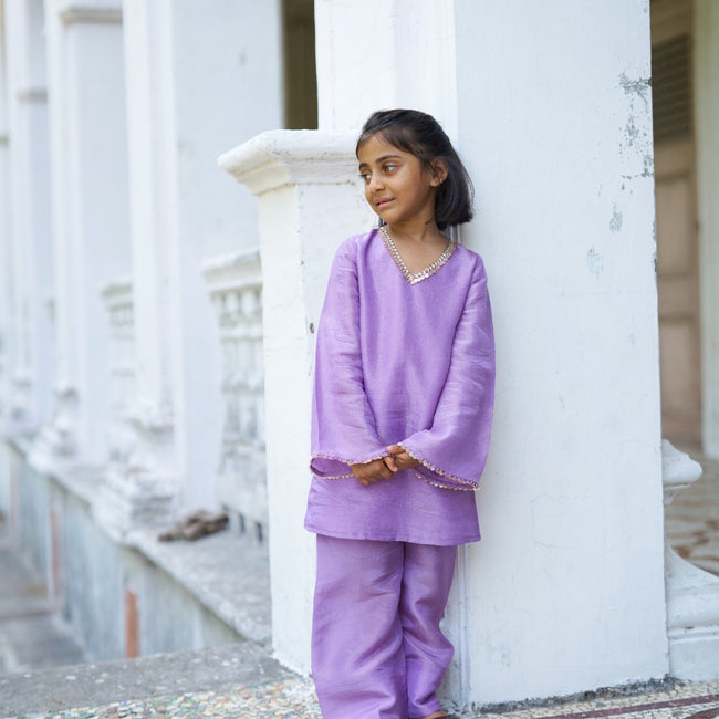 Lavender Ragas Pure Silk Girls Kurti Palazzo Set - Funny Bones Clothings