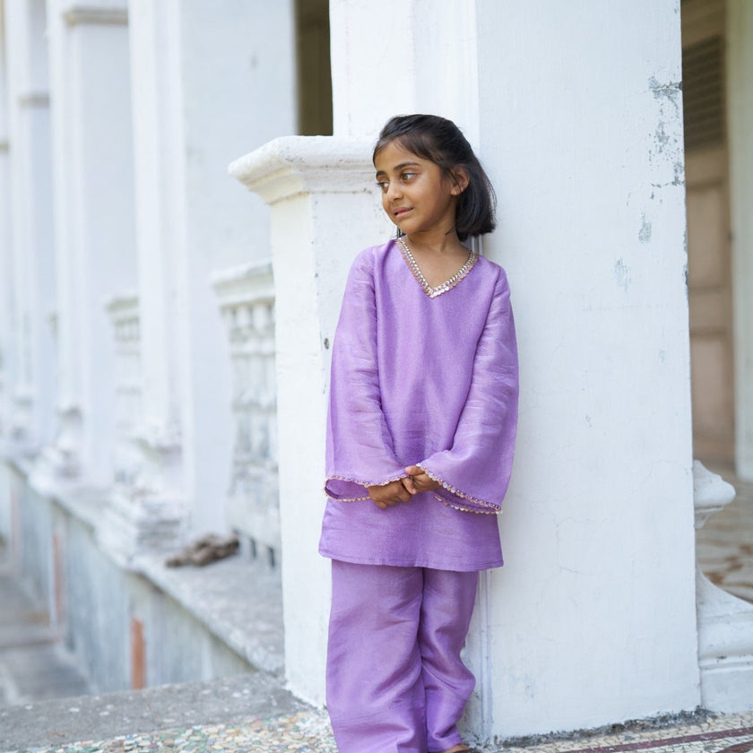 Lavender Ragas Pure Silk Girls Kurti Palazzo Set - Funny Bones Clothings
