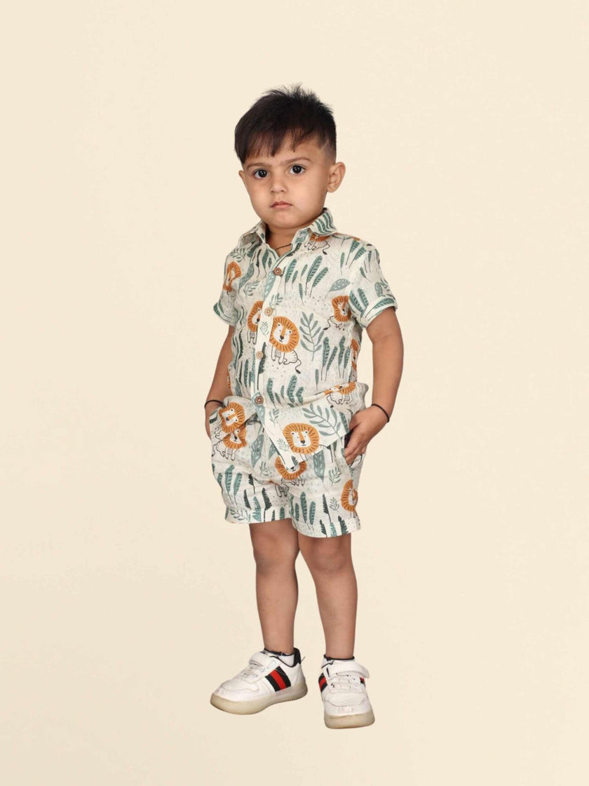 Lion Printed Pure Linen Premium Co-ords - Funny Bones Clothings