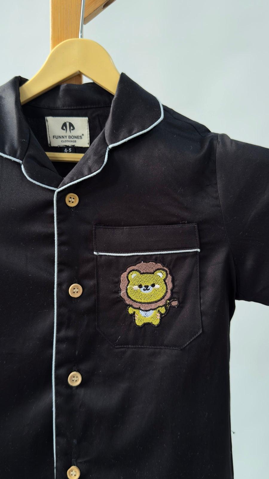 Lion Themed Embriodered Night Suit - Funny Bones Clothings