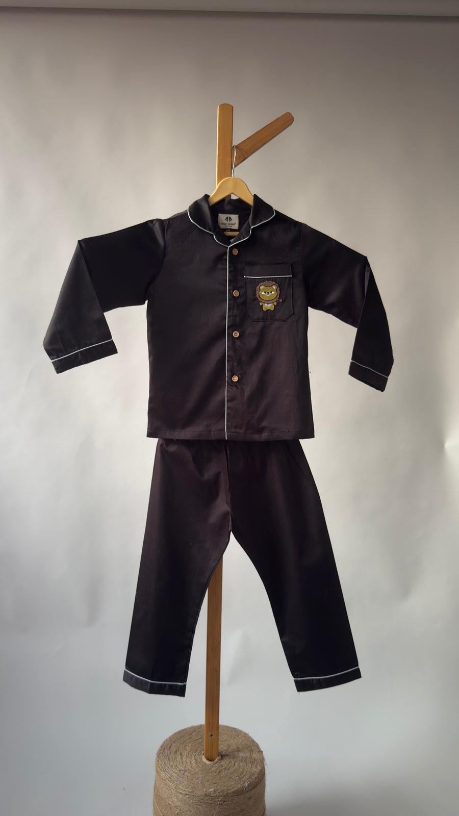 Lion Themed Embriodered Night Suit - Funny Bones Clothings