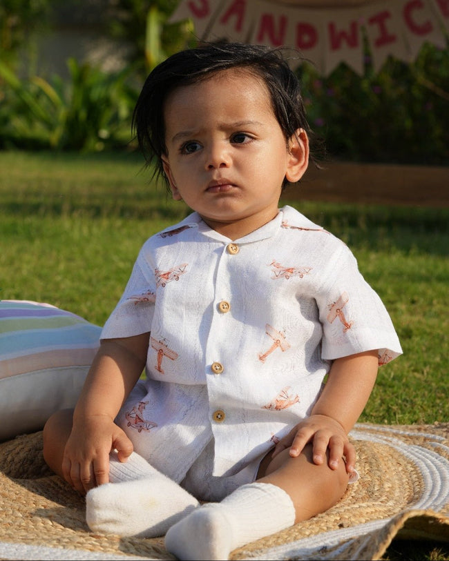 Little Sky Glider Print Premium Linen Coord Set - Funny Bones Clothings