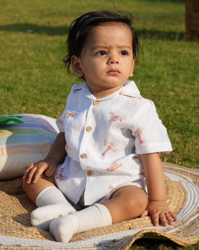 Little Sky Glider Print Premium Linen Coord Set - Funny Bones Clothings