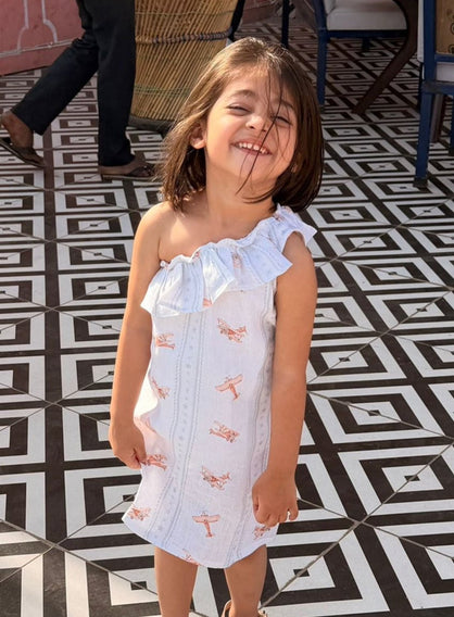 Little Sky Glider Print Premium Linen Dress - Funny Bones Clothings