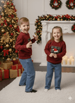 Maroon Checkered Christmas Cap Appliqué T-Shirt - Funny Bones Clothings