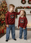 Maroon Checkered Christmas Cap Appliqué T-Shirt - Funny Bones Clothings