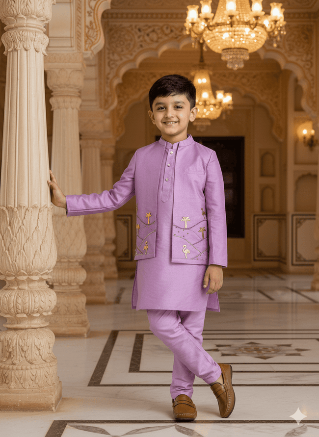 Morbagh Flamingo Pure Silk Open Jodhpuri Kurta Pajama Set - Funny Bones Clothings