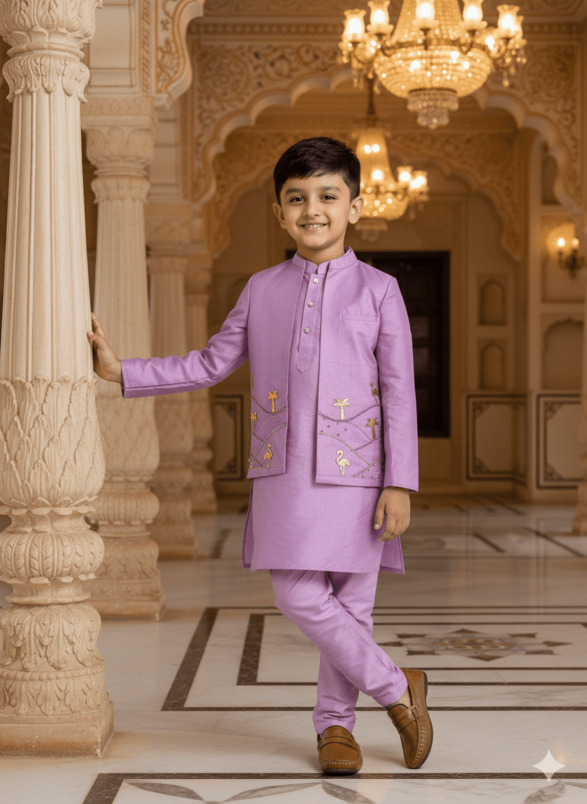 Morbagh Flamingo Pure Silk Open Jodhpuri Kurta Pajama Set - Funny Bones Clothings