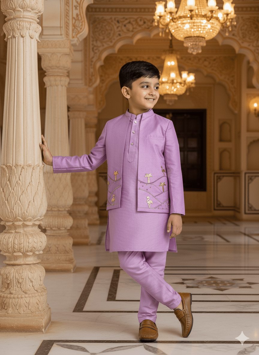 Morbagh Flamingo Pure Silk Open Jodhpuri Kurta Pajama Set - Funny Bones Clothings