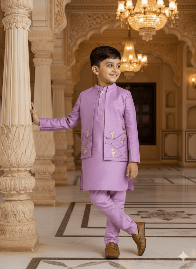 Morbagh Flamingo Pure Silk Open Jodhpuri Kurta Pajama Set - Funny Bones Clothings