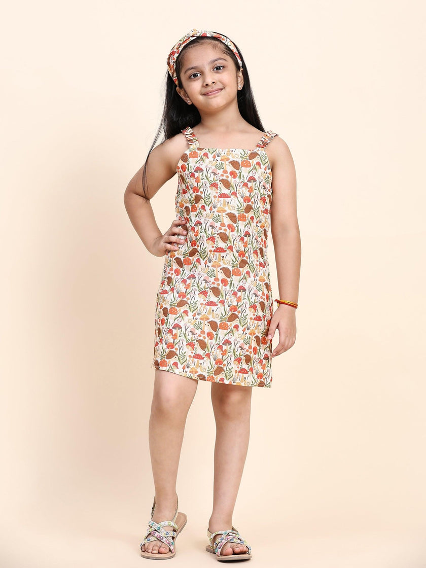 Mushroom Print Pure Linen Dress - Funny Bones Clothings